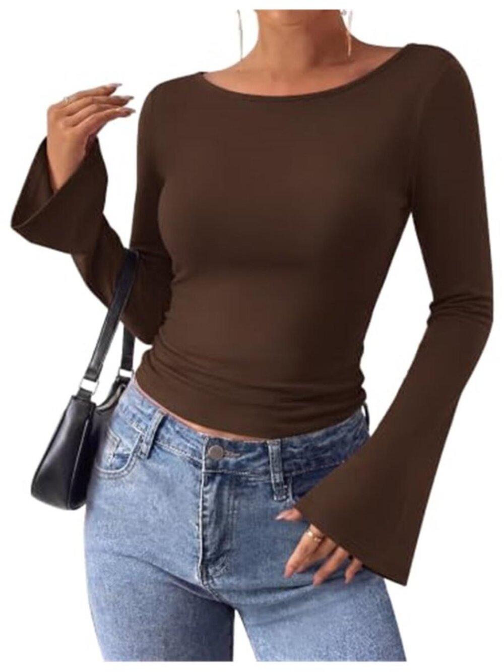 Women's Bell Sleeve Thermal Top Boat Neck Long Sleeve Fall Shirt